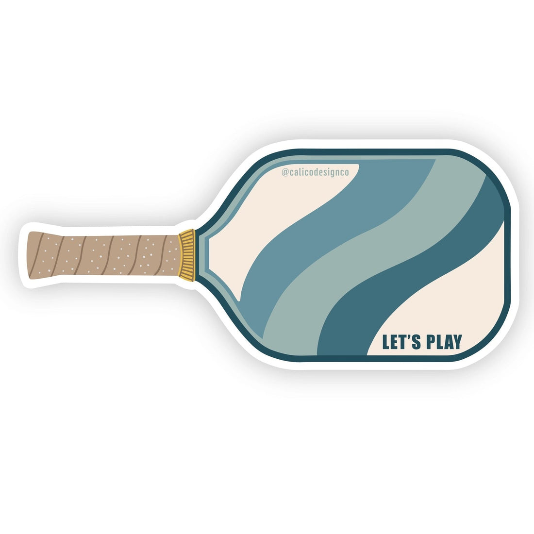 Sticker shaped like a blue pickleball paddle that says &quot;LET&