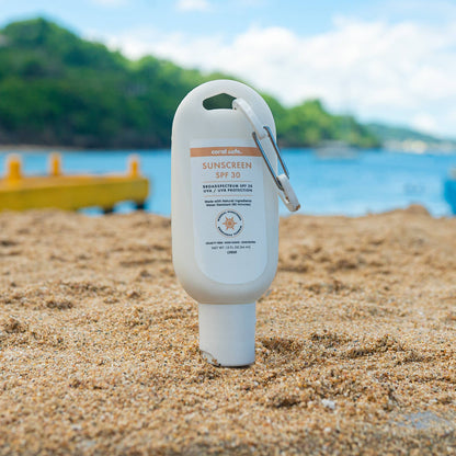 Mini coral safe SPF 30 sunscreen in sand