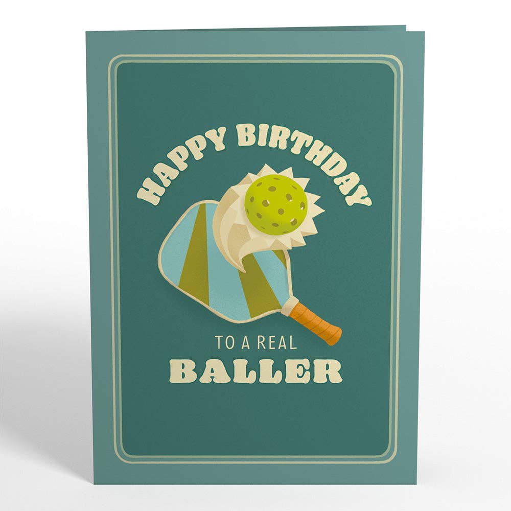 Front of 3D Pickleball Birthday Card