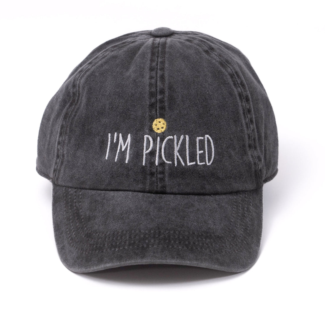 Washed black baseball hat that says &quot;I&