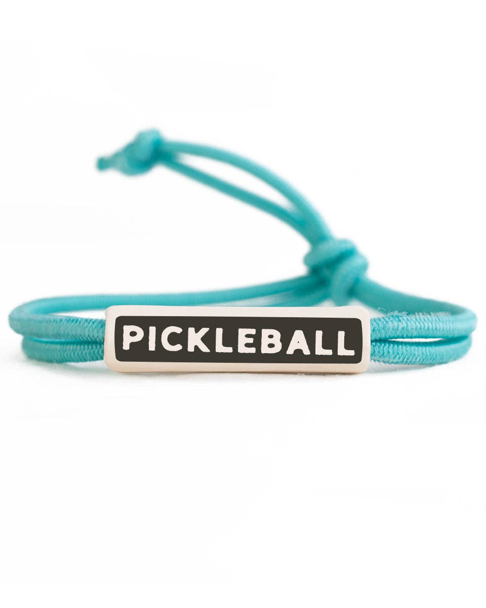 Light blue colored rope bracelet that says &quot;PICKLEBALL&quot; on it