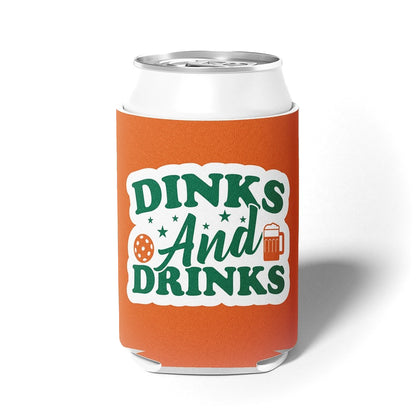 Orange drink coozie that says Dinks and Drinks on it