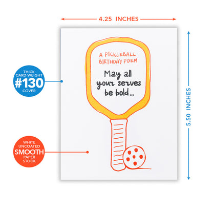 Dimensions of a pickleball themed birthday card.