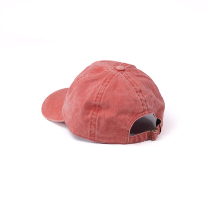 Back view of a washed red hat that says &quot;Pickleball Just Dink It&quot;