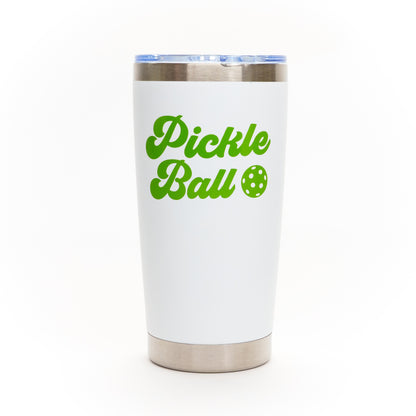 Tall drink tumbler that says Pickleball on it