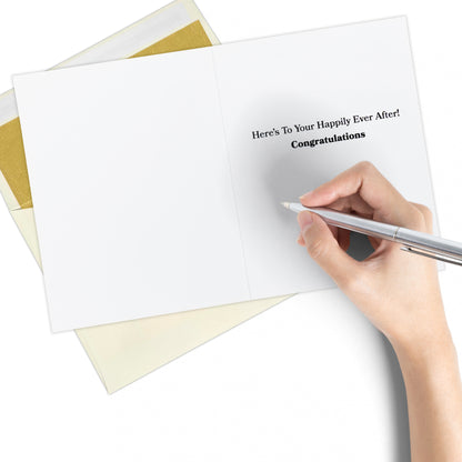 Woman about to write a message inside of a pickleball themed wedding card