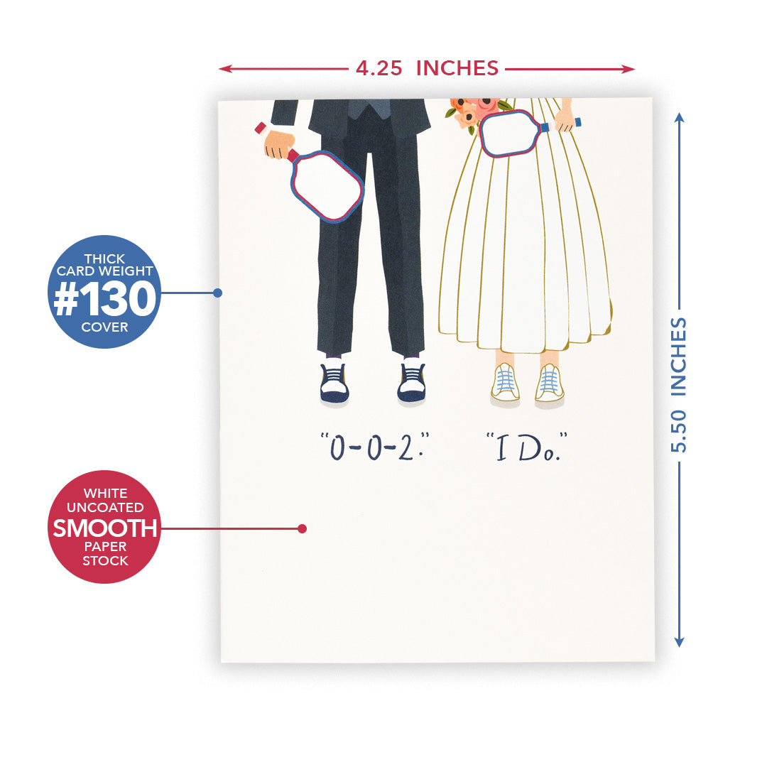 Graphic showing the dimensions of a pickleball wedding card.