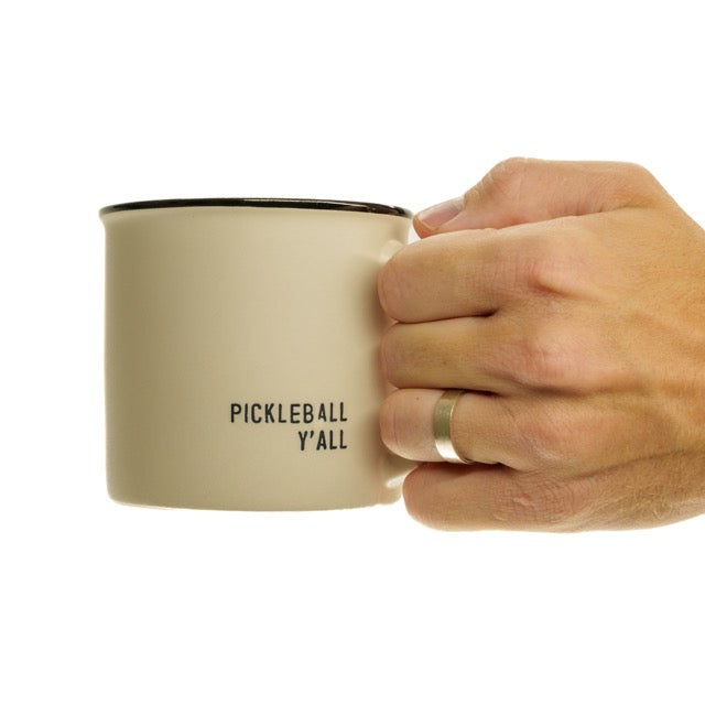 Stoneware coffee mug that says Pickleball Y&