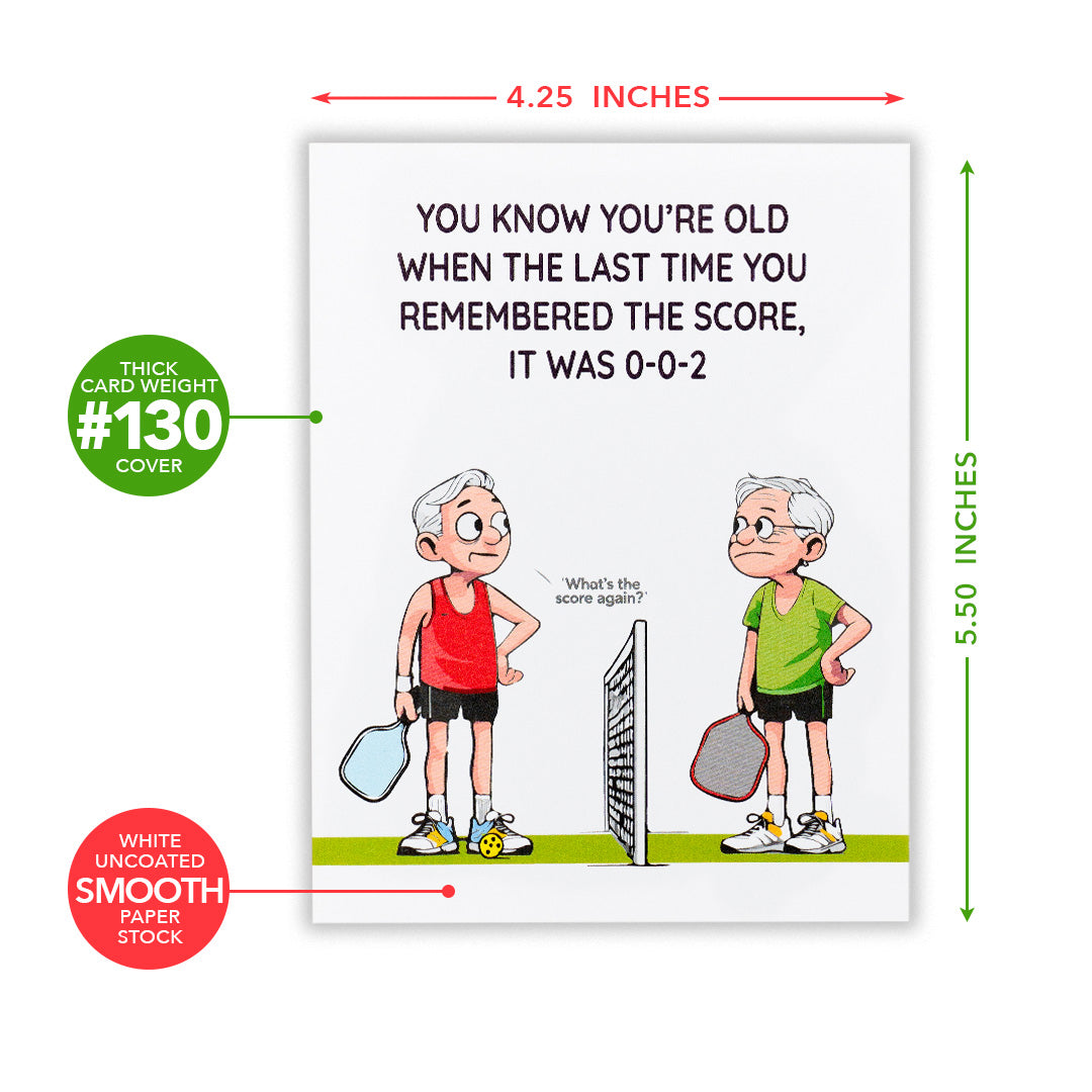 Graphic showing the dimensions of a pickleball themed birthday card