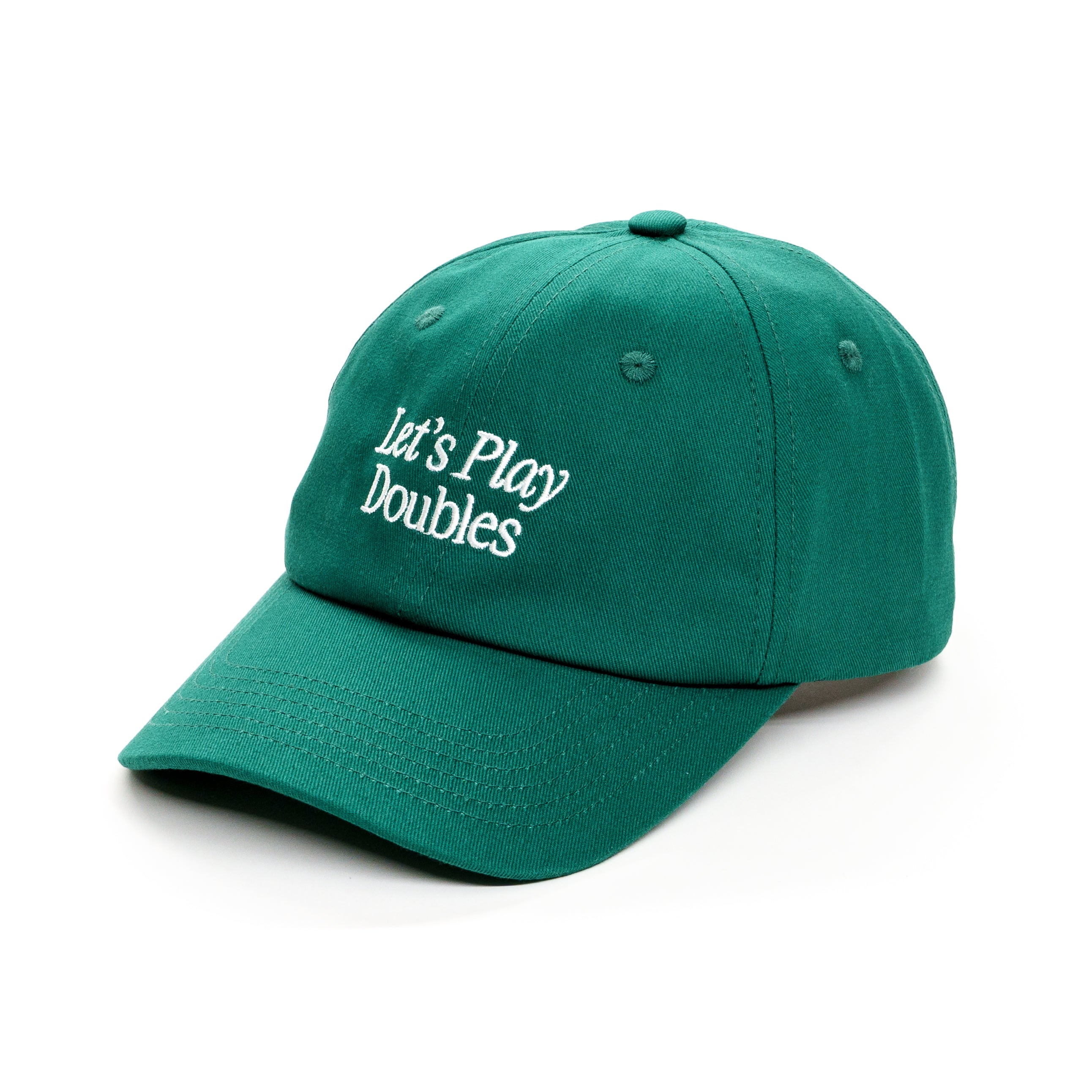 Side view of green baseball hat that says Let&