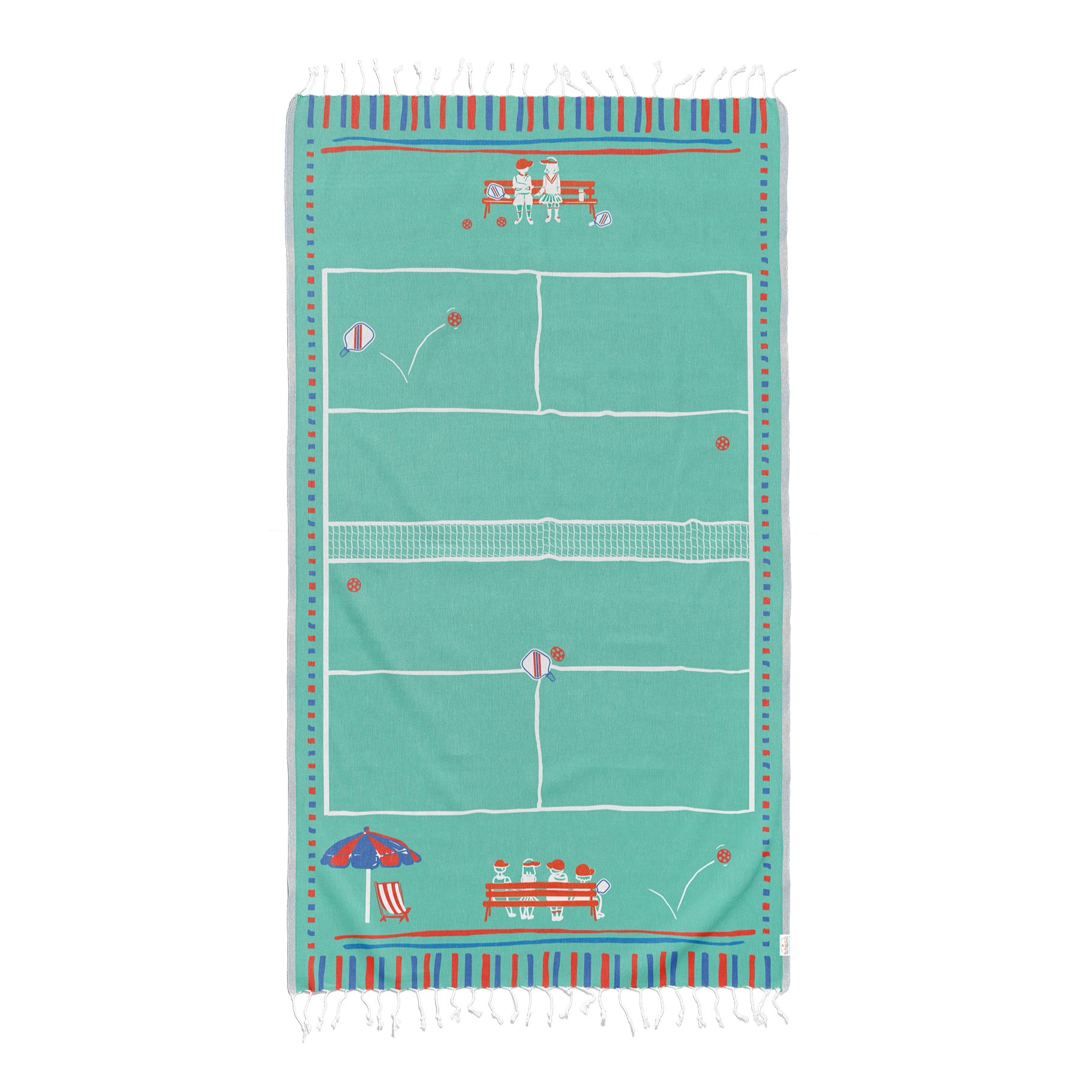 Turkish beach towel with pickleball court image on it