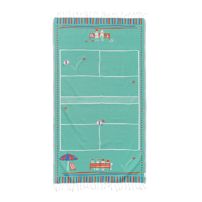 Turkish beach towel with pickleball court image on it