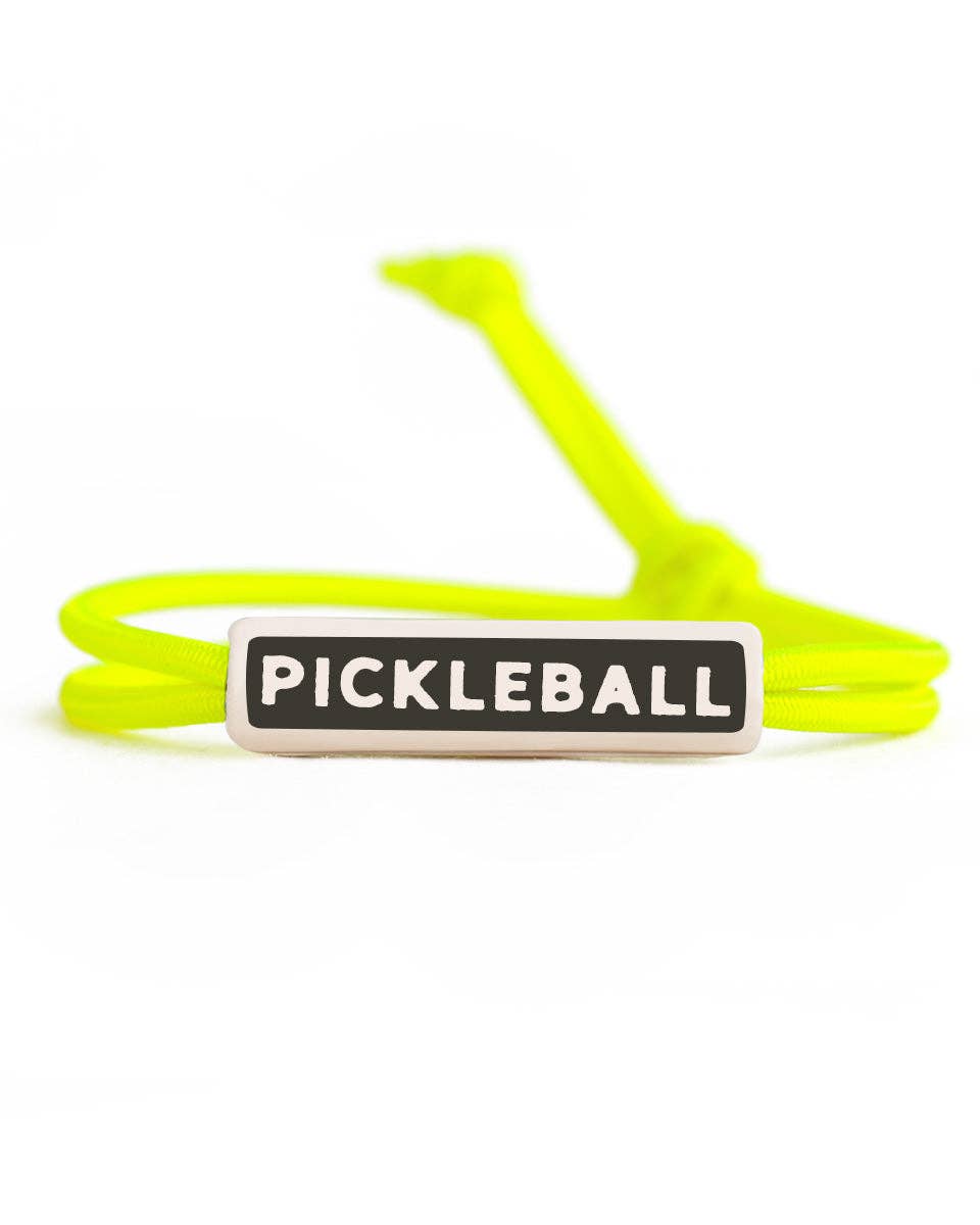 Yellow colored rope bracelet that says &quot;PICKLEBALL&quot; on it