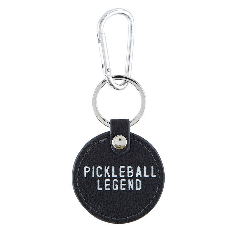 Round black keychain that says &quot;PICKLEBALL LEGEND&quot; on it